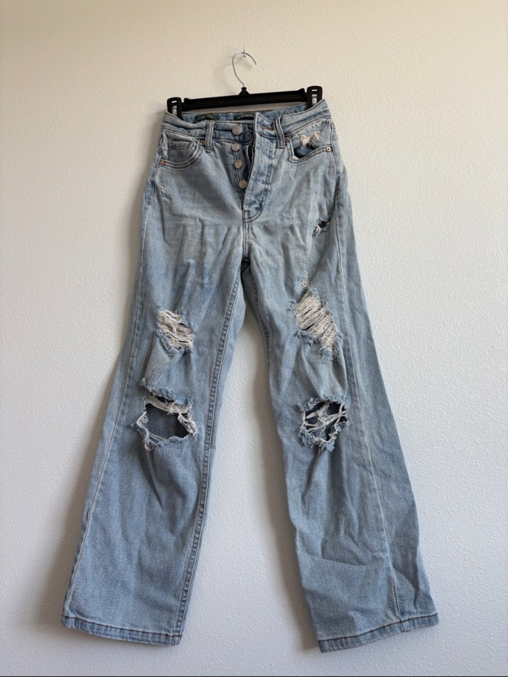 wild fable Light Blue Distressed High-Rise Wide-Leg Jeans